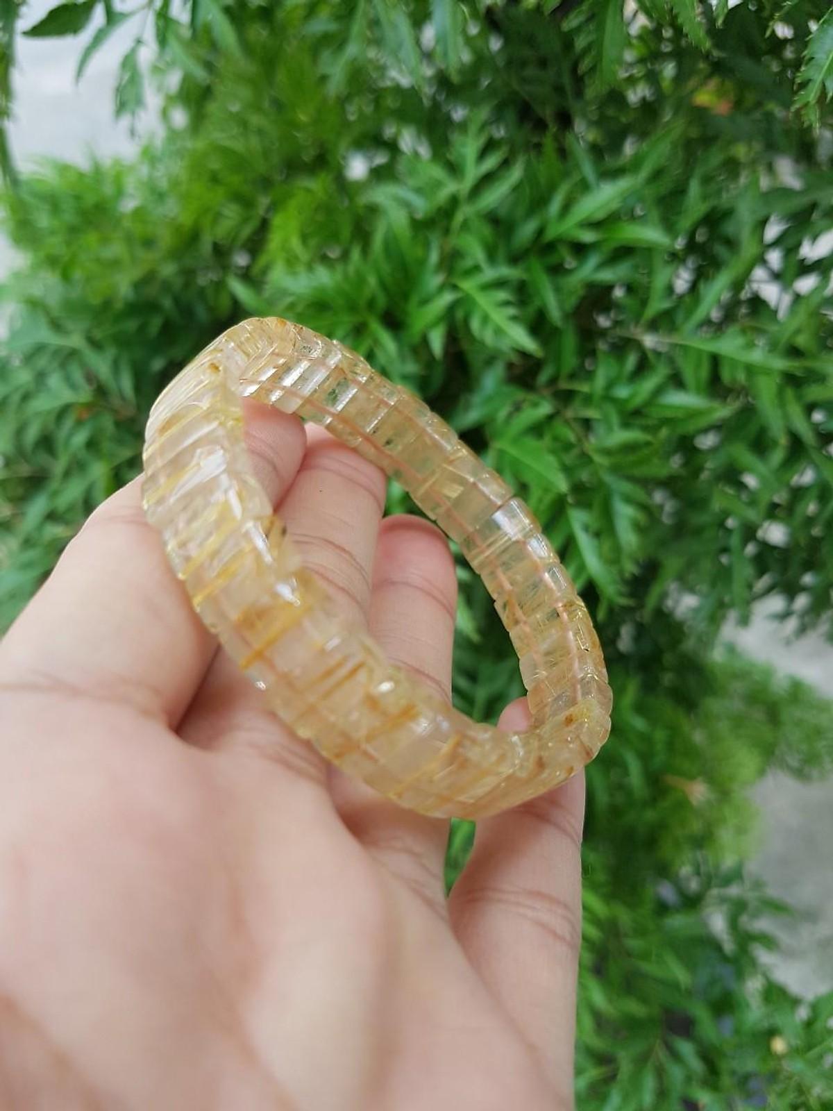 [FreeshipMAX] Vòng thạch anh tóc vàng bản vuông, đồng trục