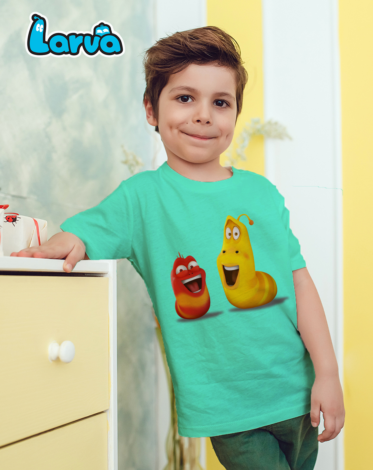 Áo thun Cotton Unisex - Movie - Larva - Ấu trùng Red và Yellow