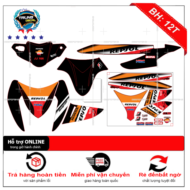 Tem rời xe click 110 repsol dán xe đen