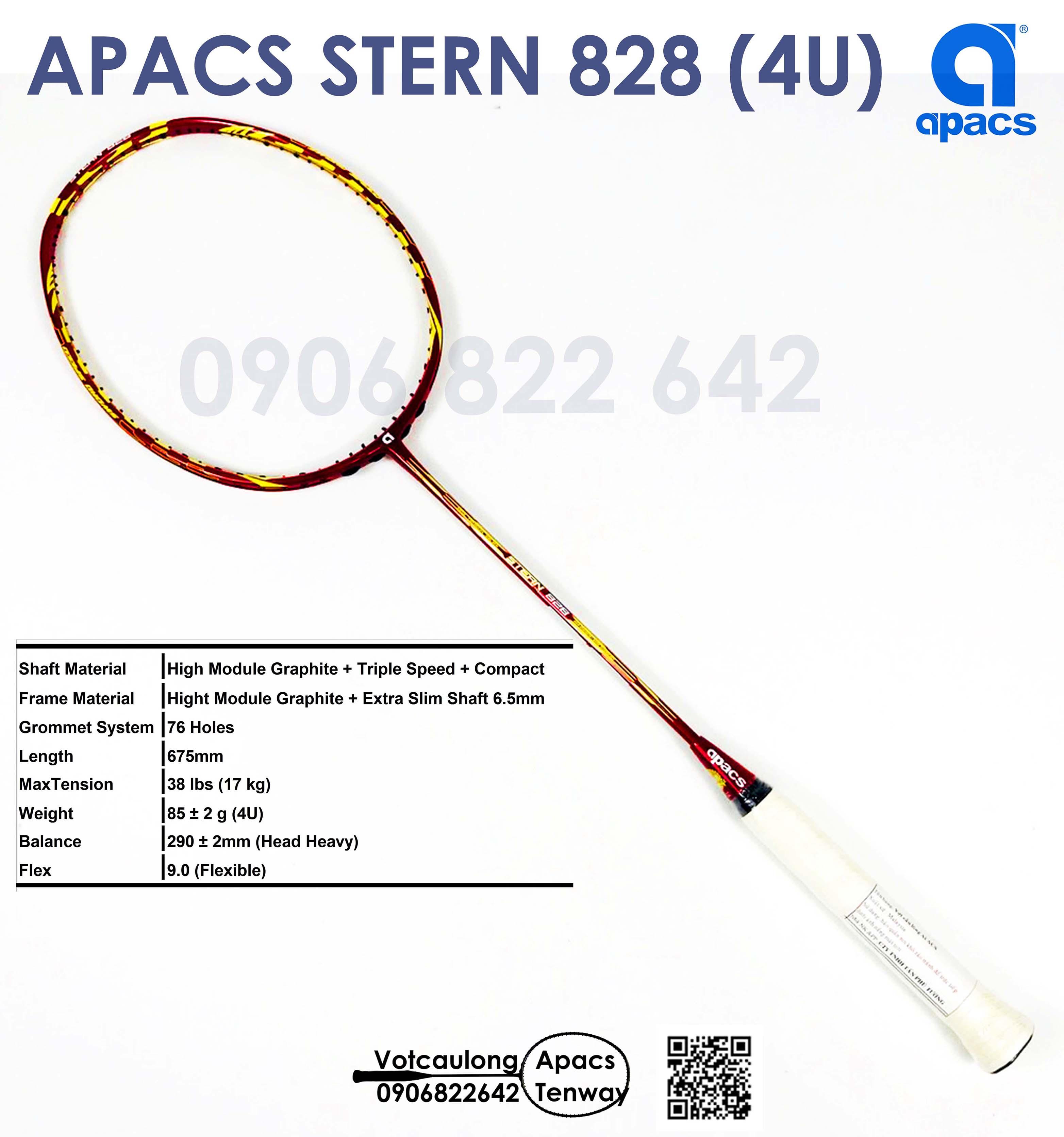 [HCM]Vợt cầu lông Apacs Stern 828 - 4U | sắc đỏ rực lửa nét vân mạnh mẽ