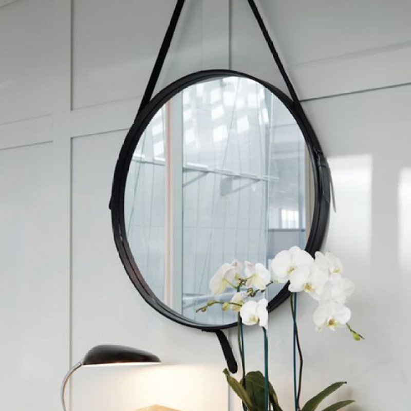 Gương treo tường D50 - Gương trang điểm treo tường dây da simili đường kính 50cm, gương tròn, gương trang điểm phong cách hiện đại