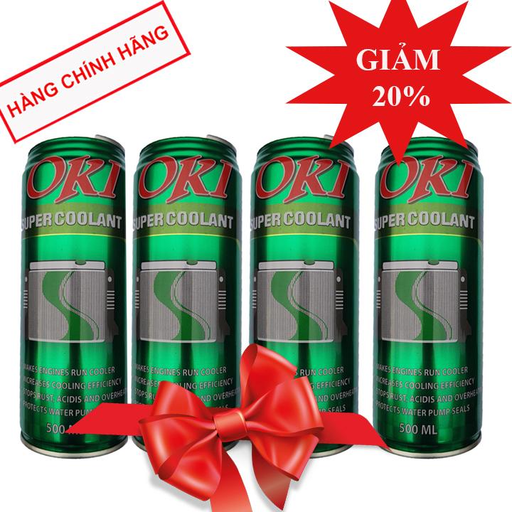 COMBO 4 lon nước làm mát động cơ ô tô (màu xanh) OKI Super Coolant 500ml