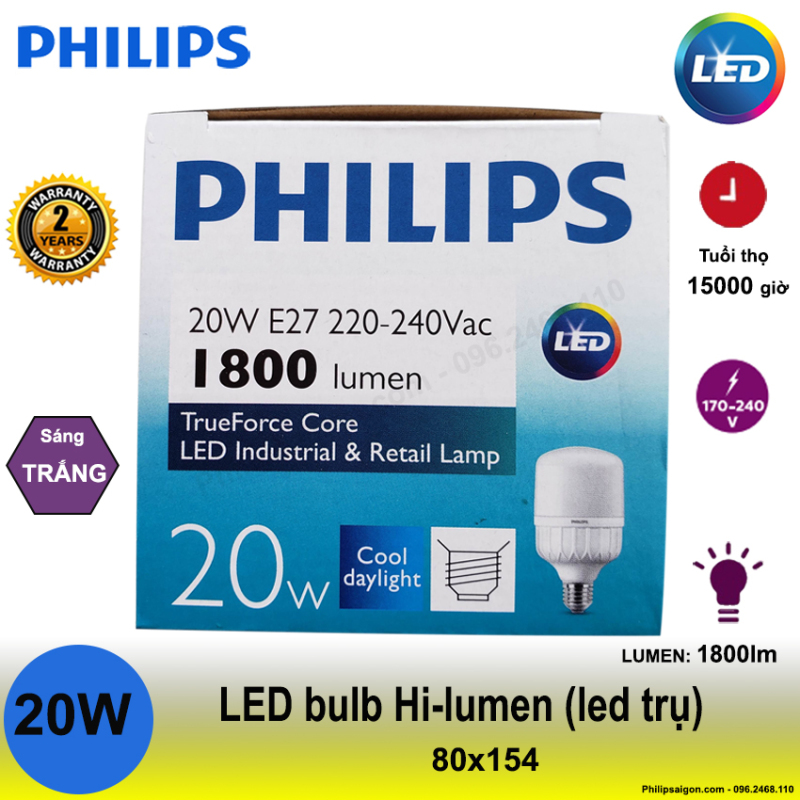 Bộ 2 bóng led trụ philips công suất cao với chất liệu nhựa cao cấp, hạn chế vỡ và chống con trùng xâm nhập, với công nghệ LED tiết kiệm đến 60% điện năng- bảo hành 24 tháng