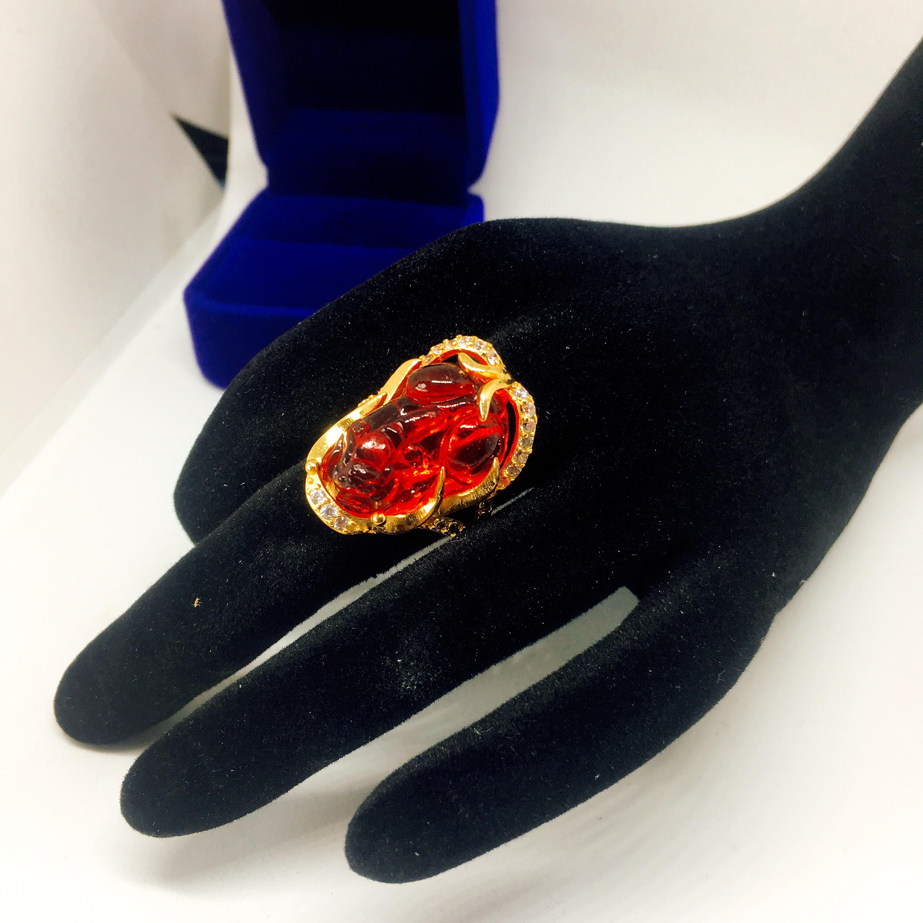 Phụ kiện nữ Nhẫn tỳ hưu đính đá cao cấp trang sức phong thủy, may mắn, tài lộc MS08 ( màu đỏ)