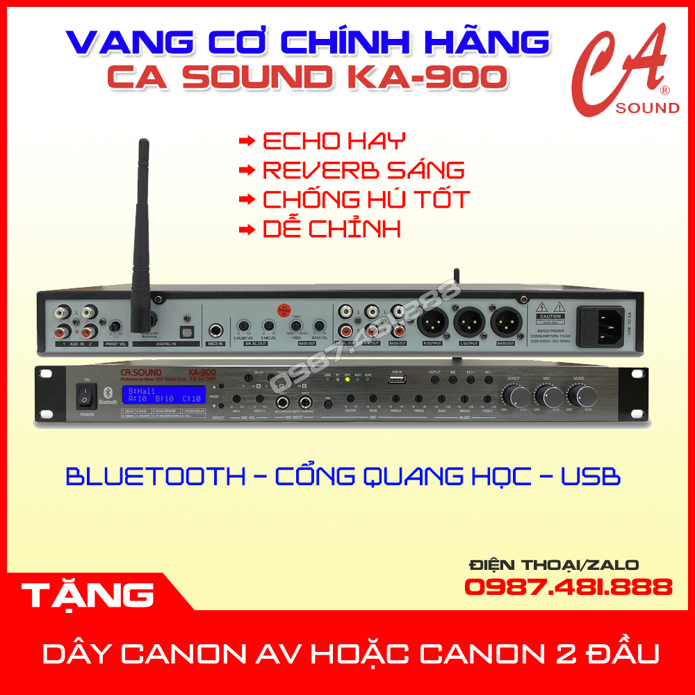 Vang cơ CA SOUND KA-900 Hàng chính hãng - Reverb sáng, echo mượt - Tặng dây canon - Có bluetooth, cổng quang học, chơi nhạc bằng USB