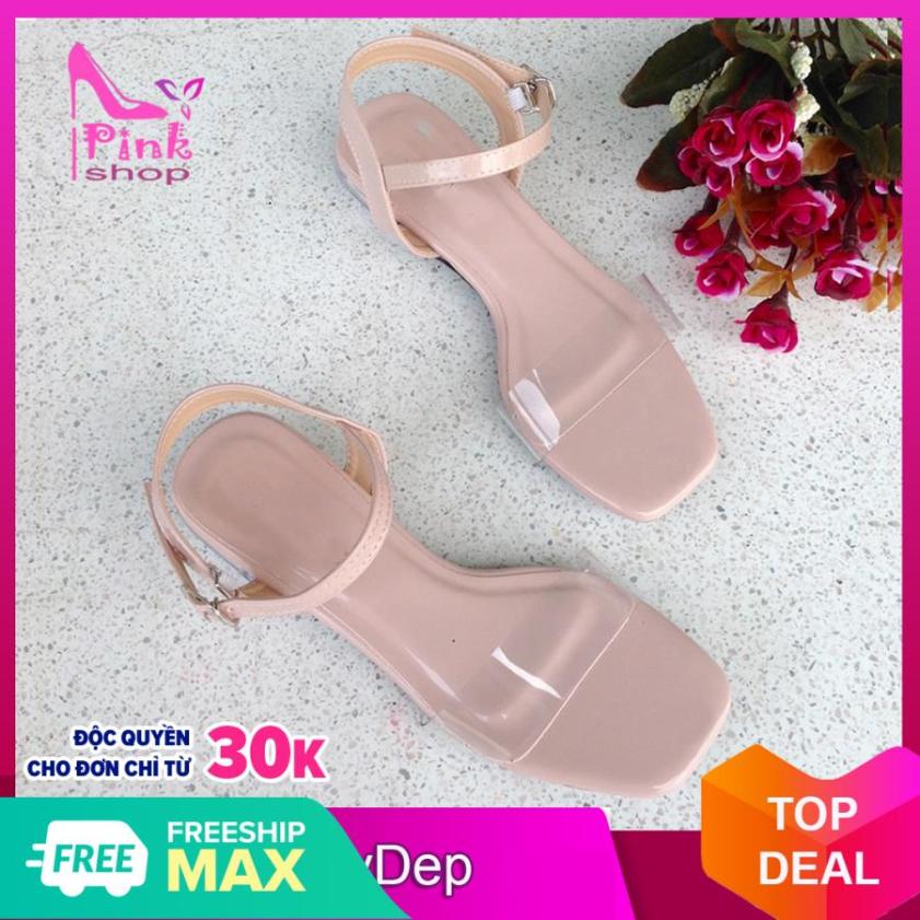 (Có mã miễn ship) Giày nữ, giày sandal PinkShopGiay gót trong kiểu dáng độc đáo phối quai trong màu hồng nhạt trẻ trung xinh xắn giá rẻ