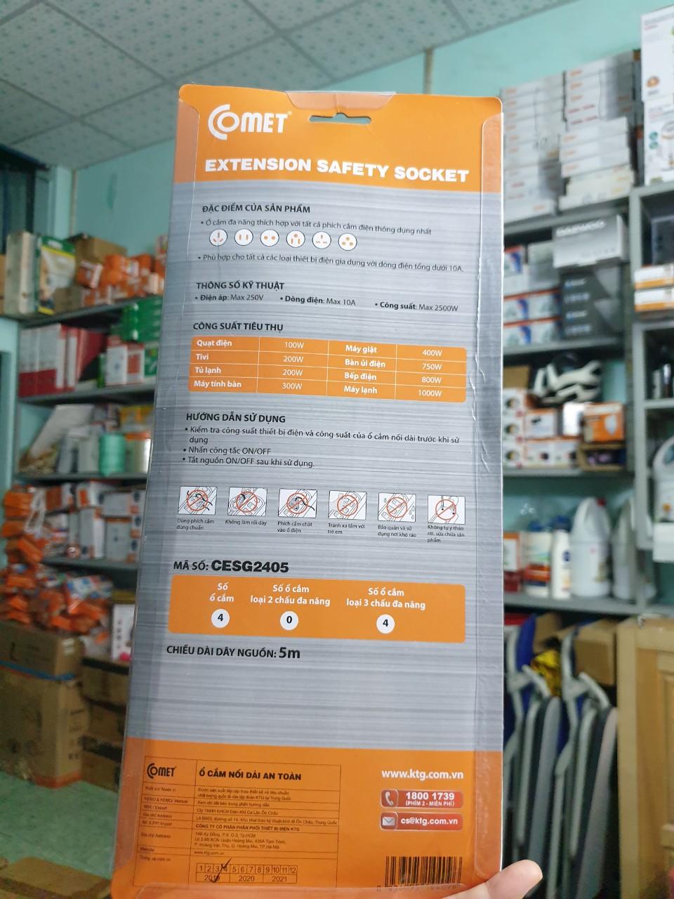 Ổ cắm Comet CESG2405 (4 ổ 3 chấu, dây dài 5m)