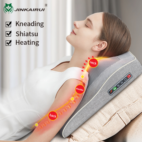 Jinkairui Gối massage giúp thư giãn cổ vai lưng thích hợp dùng tại nhà, văn phòng, xe hơi - INTL nhập khẩu