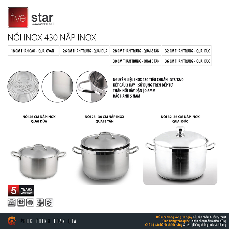NỒI FIVESTAR INOX 3 ĐÁY 32CM