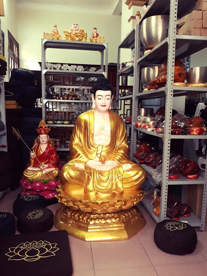 Tượng Phật Di Đà 50cm nhũ sen vàng