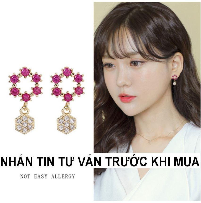 Bông Tai , Khuyên Tai Hình Than Có Viền 6 Viên Đá Đỏ Có Tua Rua Hình Than Đính Đá Trắng Phong Cách Hàn Quốc Kpop