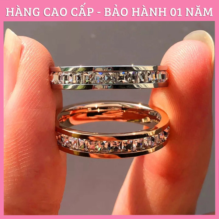 Nhẫn Đôi Nam Nữ Đính Đá Cao Cấp Mẫu 1 Hàng Đá