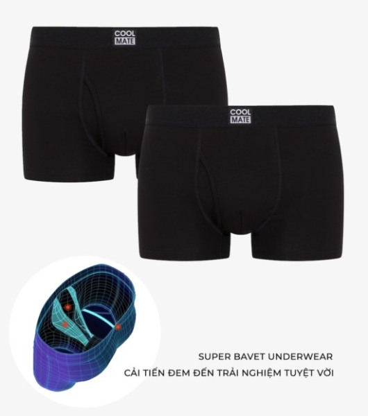 Combo 2 quần lót nam Trunk Super BaveT màu đen chất liệu Bamboo kháng khuẩn thương hiệu Coolmate