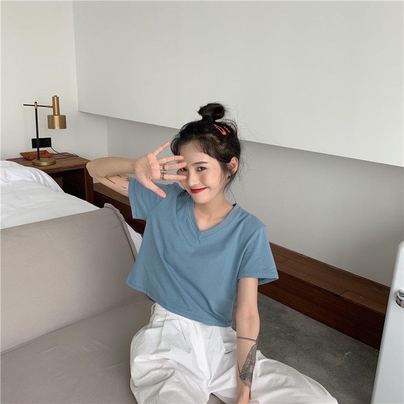 Áo thun nữ, áo thun cổ tim, áo thun croptop cổ tim nữ thời trang