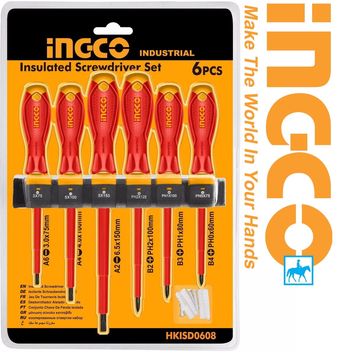 Bộ 6 tua vít cách điện có nam châm insulated screwdriver ingco hkisd0608