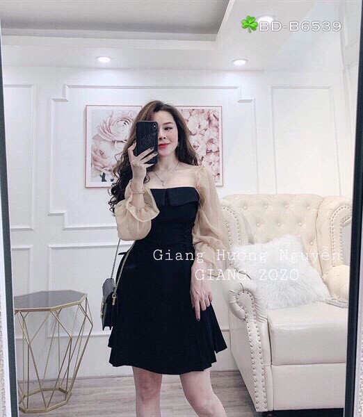 [HCM]ĐẦM ĐEN PHỐI TAY PHỒNG ĐUI CÁ