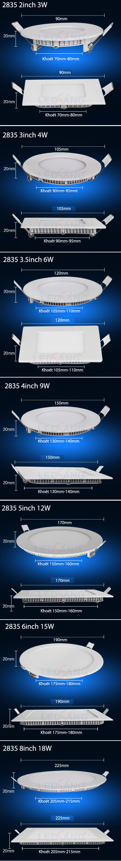 [HCM]Đèn LED âm trần vuông siêu mỏng SQ-3.5IN-6W