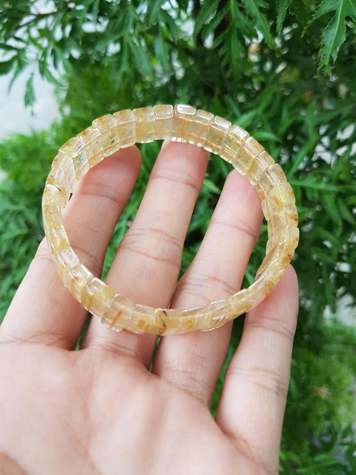 [FreeshipMAX] Vòng thạch anh tóc vàng bản vuông, đồng trục