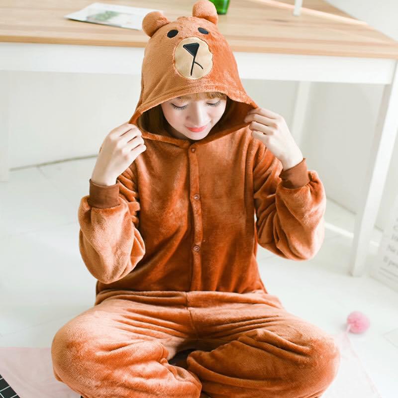 Bộ đồ lông mịn hình thú gấu nâu Brown