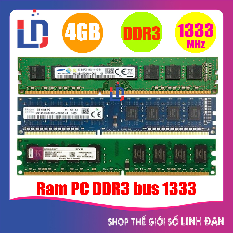 Ram máy tính để bàn 4GB DDR3 bus 1333 PC3 10600 ( nhiều hãng)samsung hynix kingston - PCR3 4GB