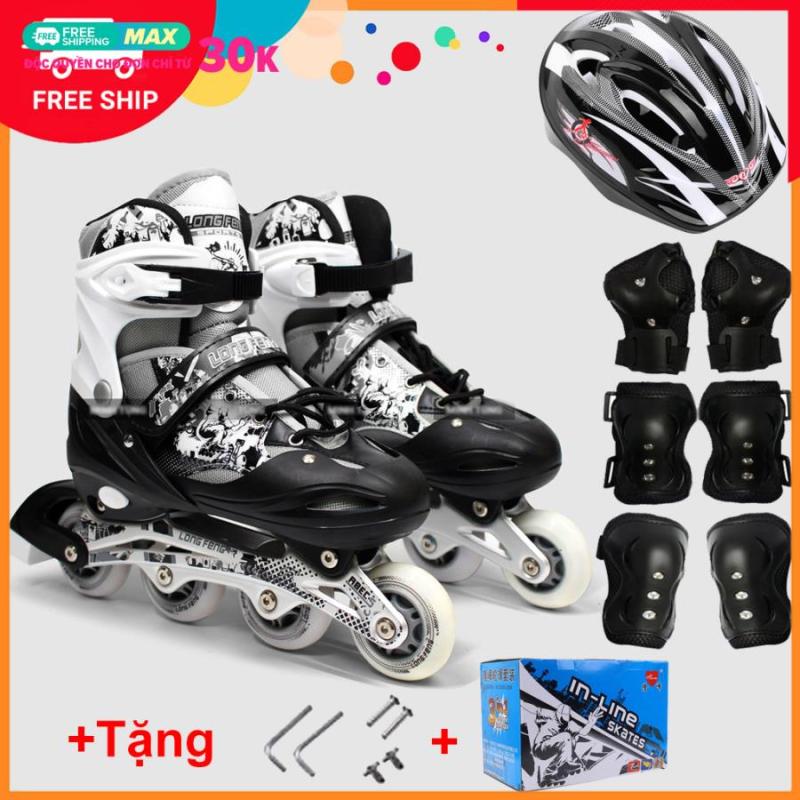 Mua Bộ Giày Patin Longfeng 3 in 1 , giày trượt patin đầy đủ bảo hộ chân tay và mũ chính hãng tặng kèm hộp vàn bộ ốc vít màu Xanh