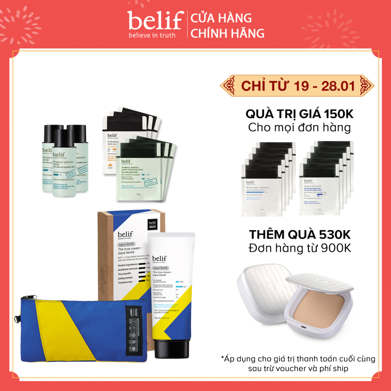 Combo Kem dưỡng cấp ẩm chuyên sâu Belif Aqua bomb phiên bản Love the Earth 100ml Tặng Bộ dưỡng chăm sóc da mụn chuyên sâu 33ml giá rẻ