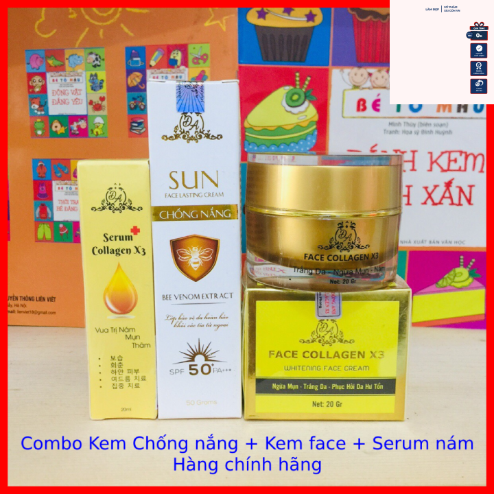 Combo kem face collagen x3 + serum nám x3+ kem chống nắng collagen x3 đông anh - chính hãng đông anh - mẫu mới 2022