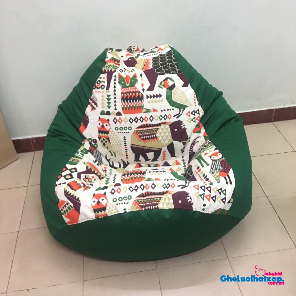 Ghế lười dáng lê họa tiết hình thú size L (90x120cm)