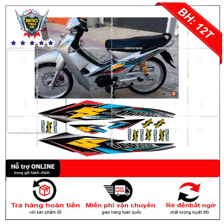 Tem rời xe wave S nhỏ đời đầu dán xe bạc