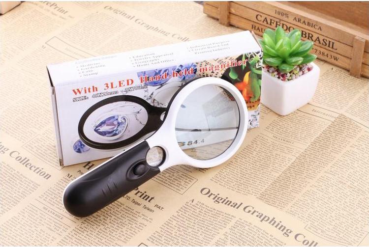 Kính Lúp đèn Led 45x đọc sách và các loại chữ nhỏ kính lúp đèn pin led tích hợp 3 đèn led trắng để chiếu sáng khi soi mẫu 1 led chiếu sáng cho kính 45x và 2 led chiếu sáng cho kính - TMT colletion - SP001254