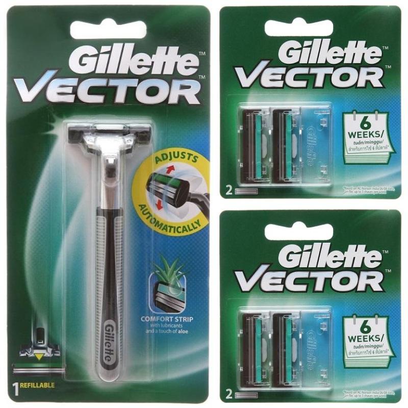 Combo 1 Dao cạo + 2 vỉ 2 đầu dao cạo râu lưỡi kép Gillette Vector Plus Razor 1Up giá rẻ