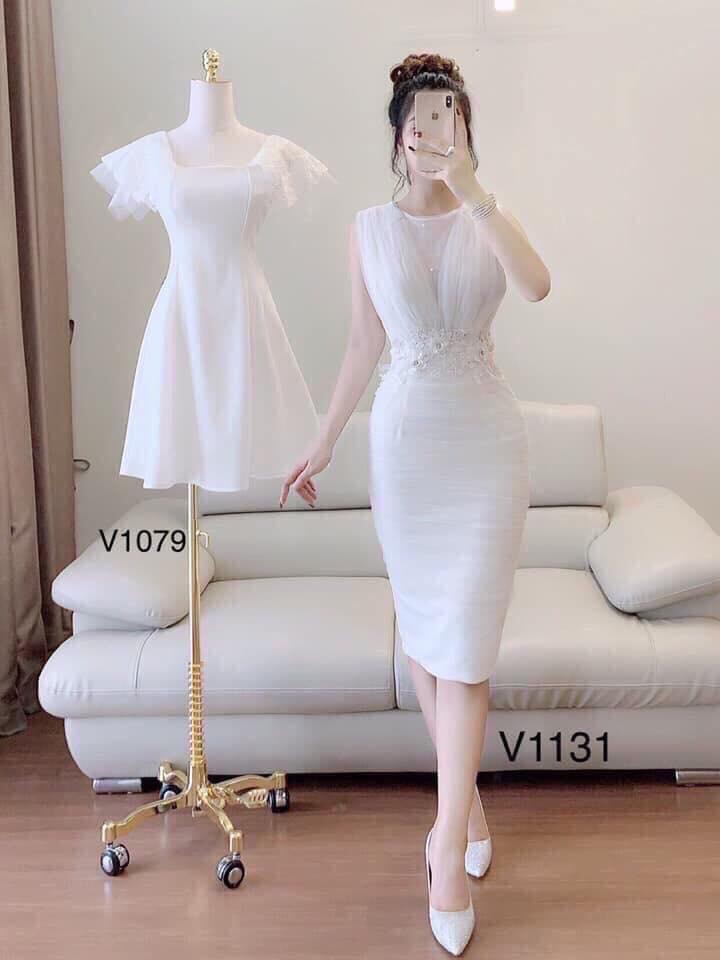 [HCM]Đầm body trắng phối ren lưới
