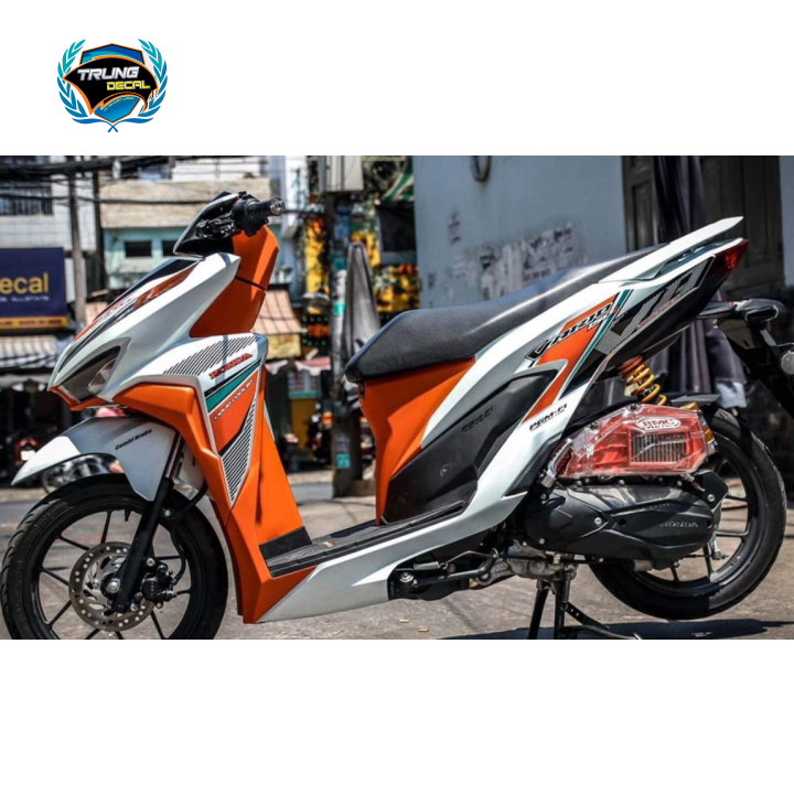 Tem rời xe vario 150 trắng cam bình decal