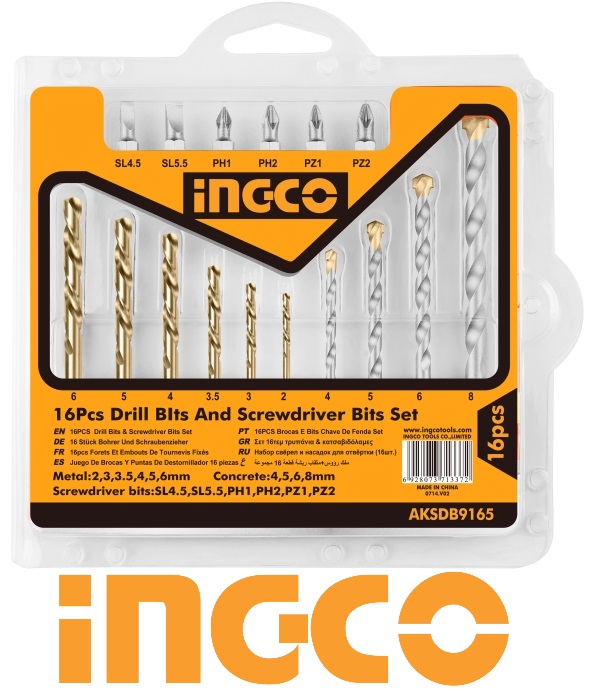 [HCM]Bộ 16 mũi khoan kim loại mũi bắt vít INGCO AKSDB9165