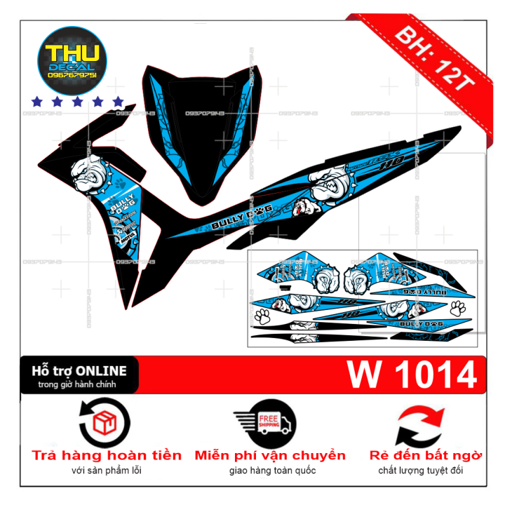 Tem rời dán cho xe wave rsx 2013 bull dog xanh đen