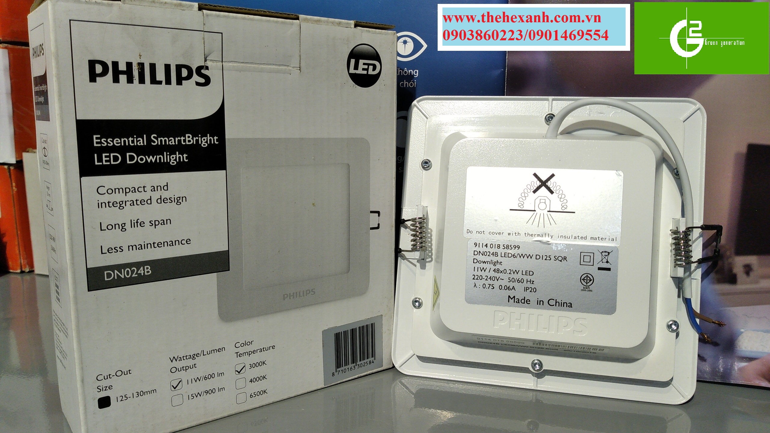 [HCM]Bộ đèn âm trần Philips LED DN024B 11W D125 Vuông (Ánh sáng Vàng)