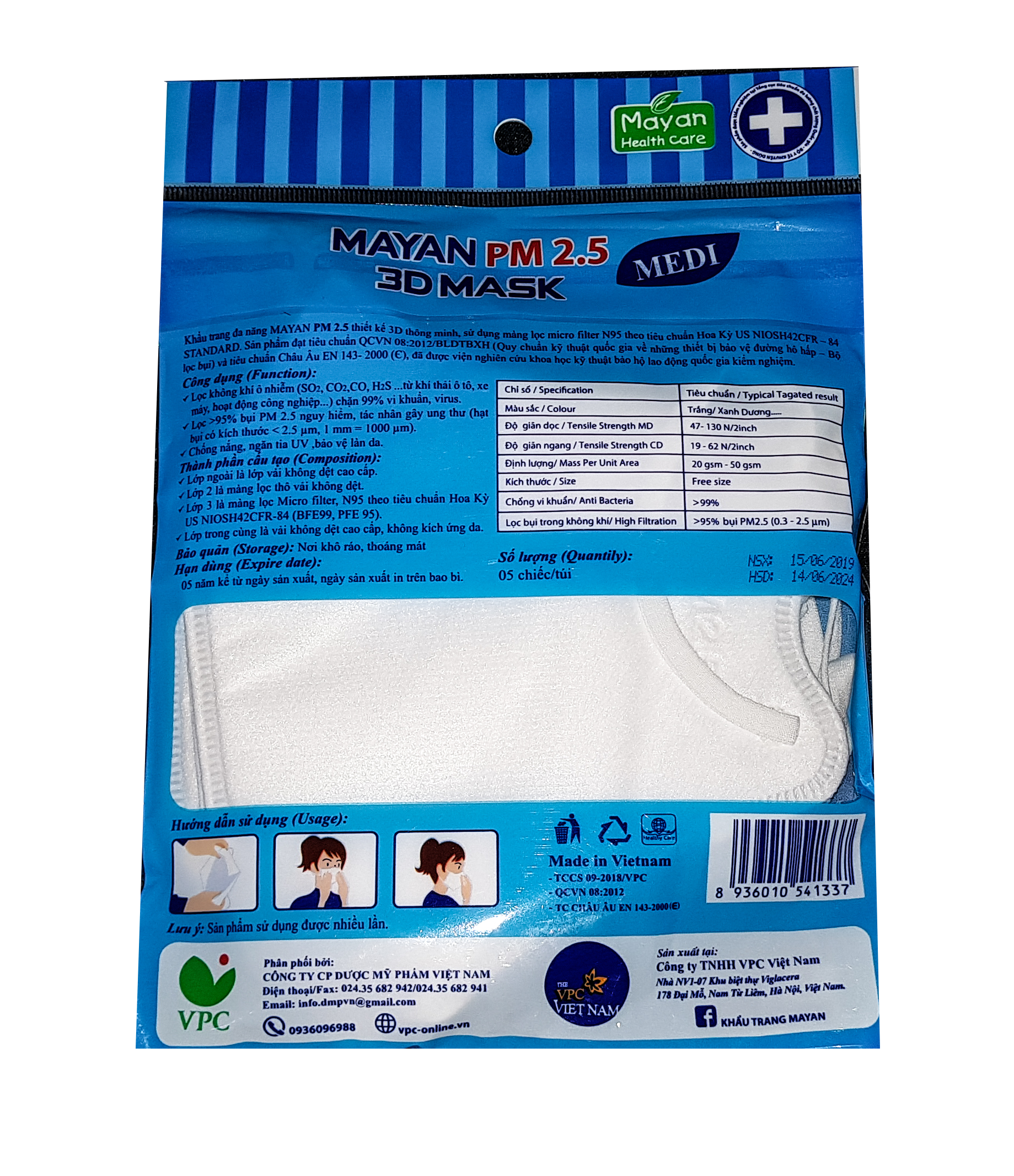 Bộ 5 khẩu trang N95 3D Mask - Mayan PM 2.5