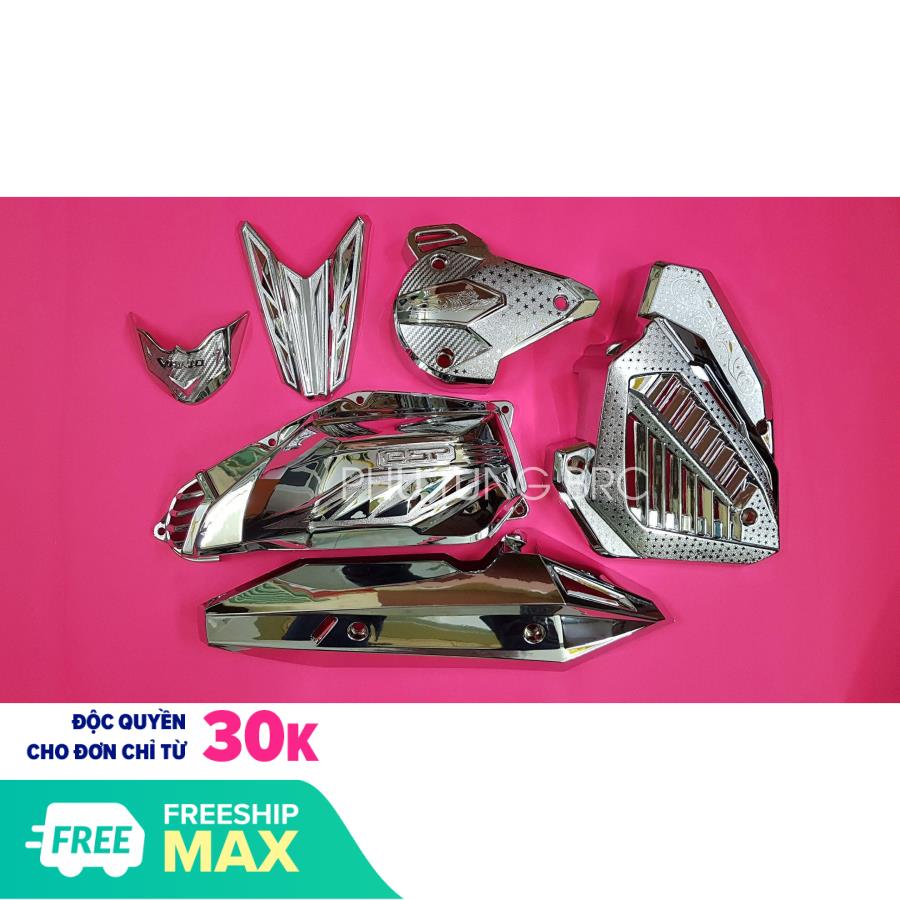 Bộ 6 món xe Vario 2018-2022 ốp pô, pít pô,Pô E,Két nước,mỏ, đuôi dè nhựa mạ crom xi, vân carbon đen