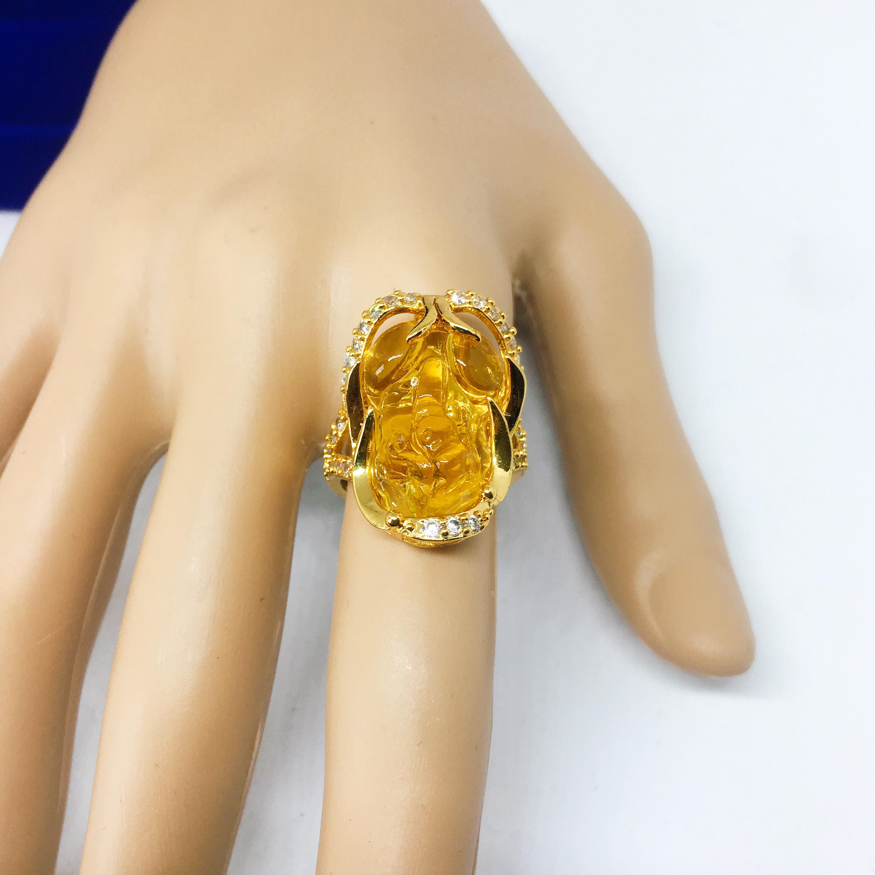 Nhẫn tỳ hưu đính đá cao cấp trang sức phong thủy, may mắn, tài lộc MS08 ( màu vàng)