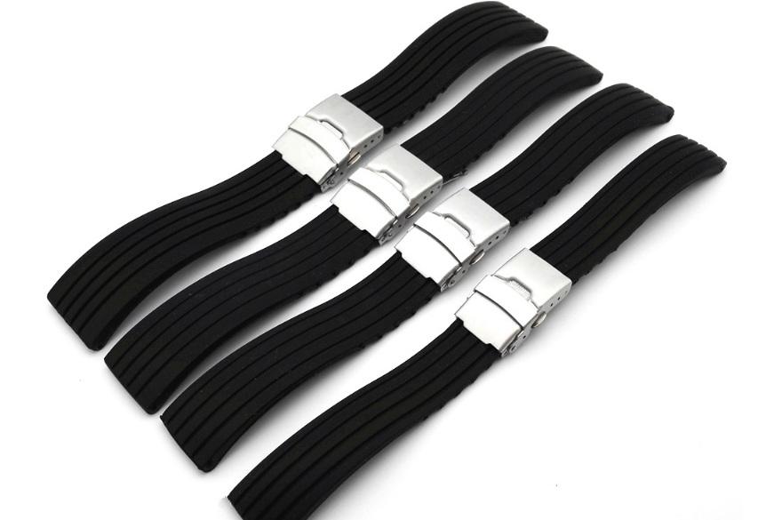 [HCM]Dây đồng hồ cao su Silicone màu đen khóa bấm