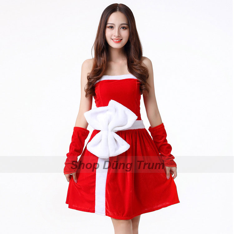 Váy Noel nữ, trang phục Giáng Sinh hóa trang cho nữ chất liệu nhung chuẩn siêu đẹp DT16