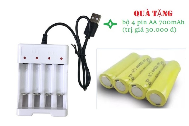 Bộ Sạc cho pin AA và AAA tặng kèm 4 pin sạc AA Ni-cd 700mAh