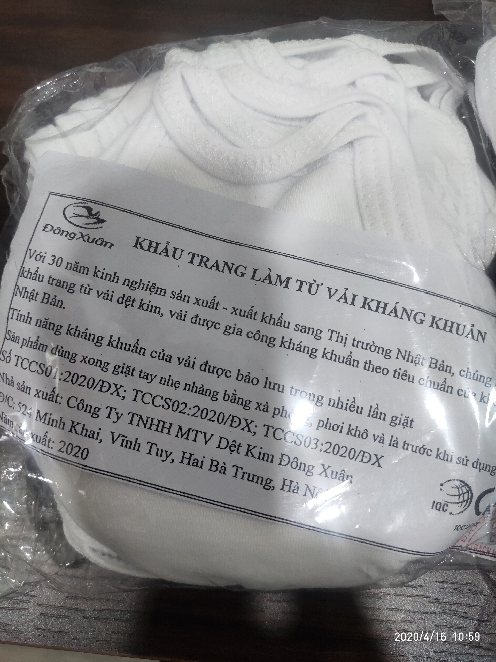 Khẩu trang vải kháng khuẩn - Bịch 10 cái - Dệt kim Đông Xuân - Face mask