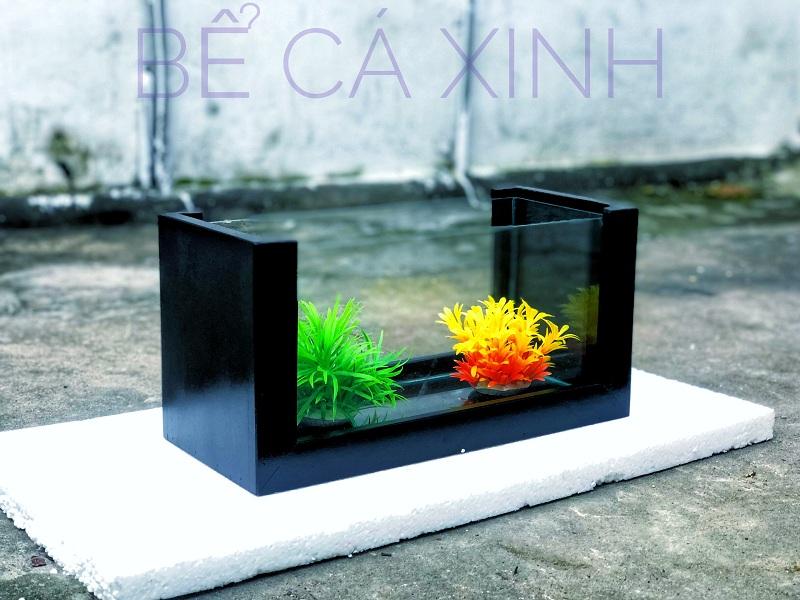 Bể cá cảnh khung gỗ size 40cm ( tặng đồ trang trí)