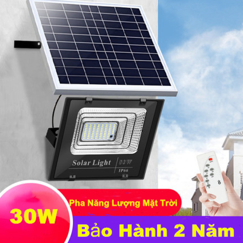 Đèn pha năng lượng mặt trời công suất 30W kèm tấm pin rời có remote có cảm biến tự động dây nối 5m.Bảo hành 24 tháng