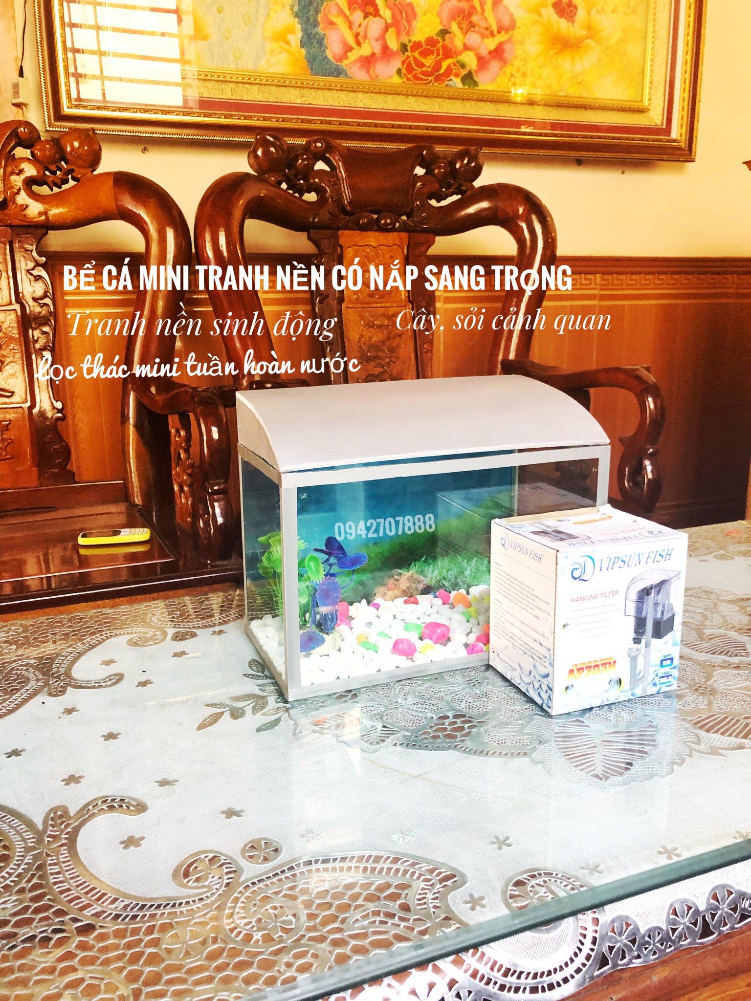 [hot hot] Bể cá mini có nắp đậy cỡ 28*15*18cm