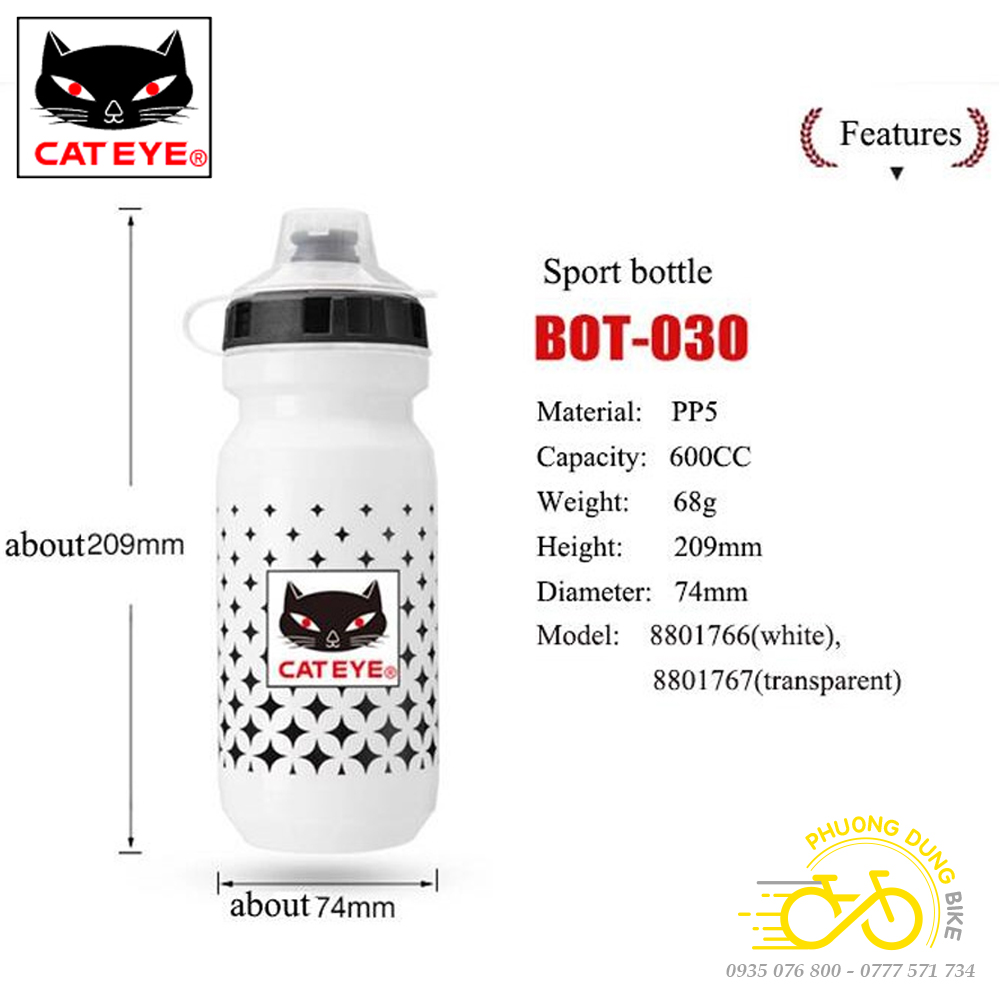 Bình Nước Xe Đạp CATEYE PP5 600ml – Nhựa An Toàn, Nhẹ, Dễ Bóp, Dùng Cho MTB/Road