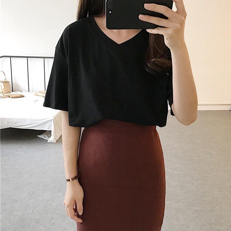[HCM]ÁO THUN NỮ CỔ TIM BASIC