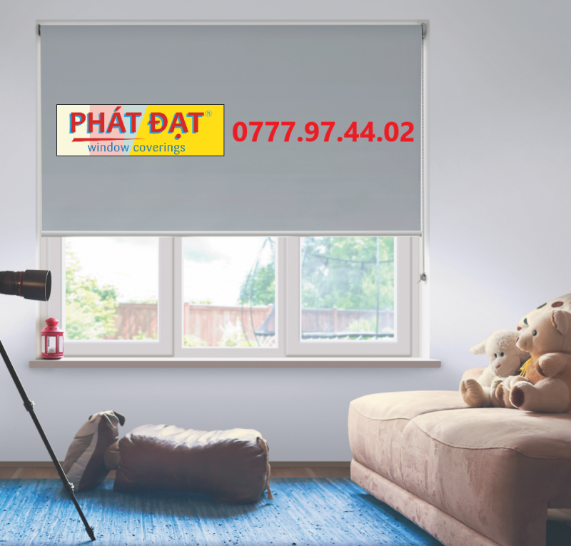 (Đặt hàng theo kích thước) Rèm sáo cuốn cao cấp, vải trơn 6 màu, chống nắng 100%