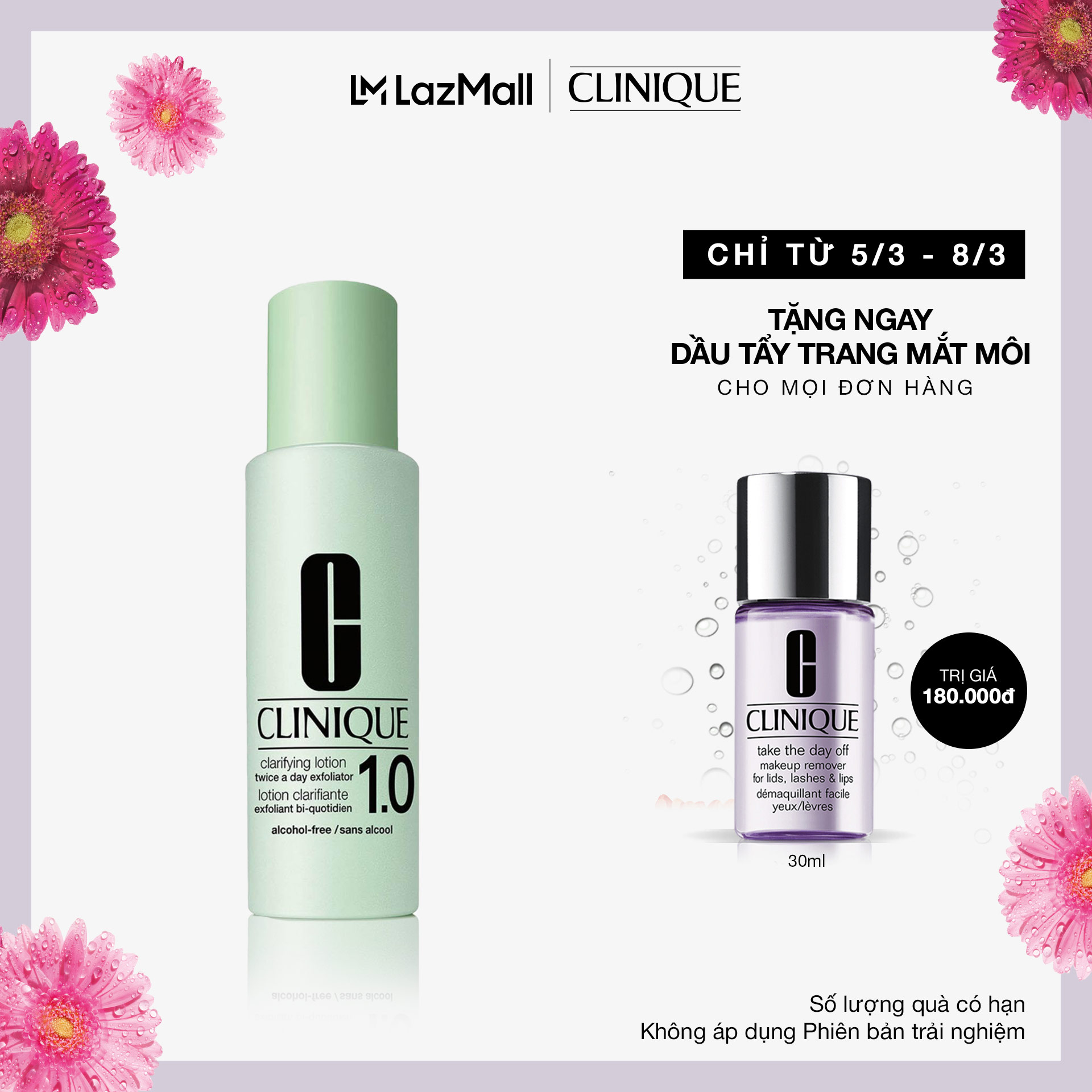 Nước thanh tẩy cho da khô nhạy cảm Clinique Clarifying Lotion Twice A Day Exfoliator 1.0 200ml